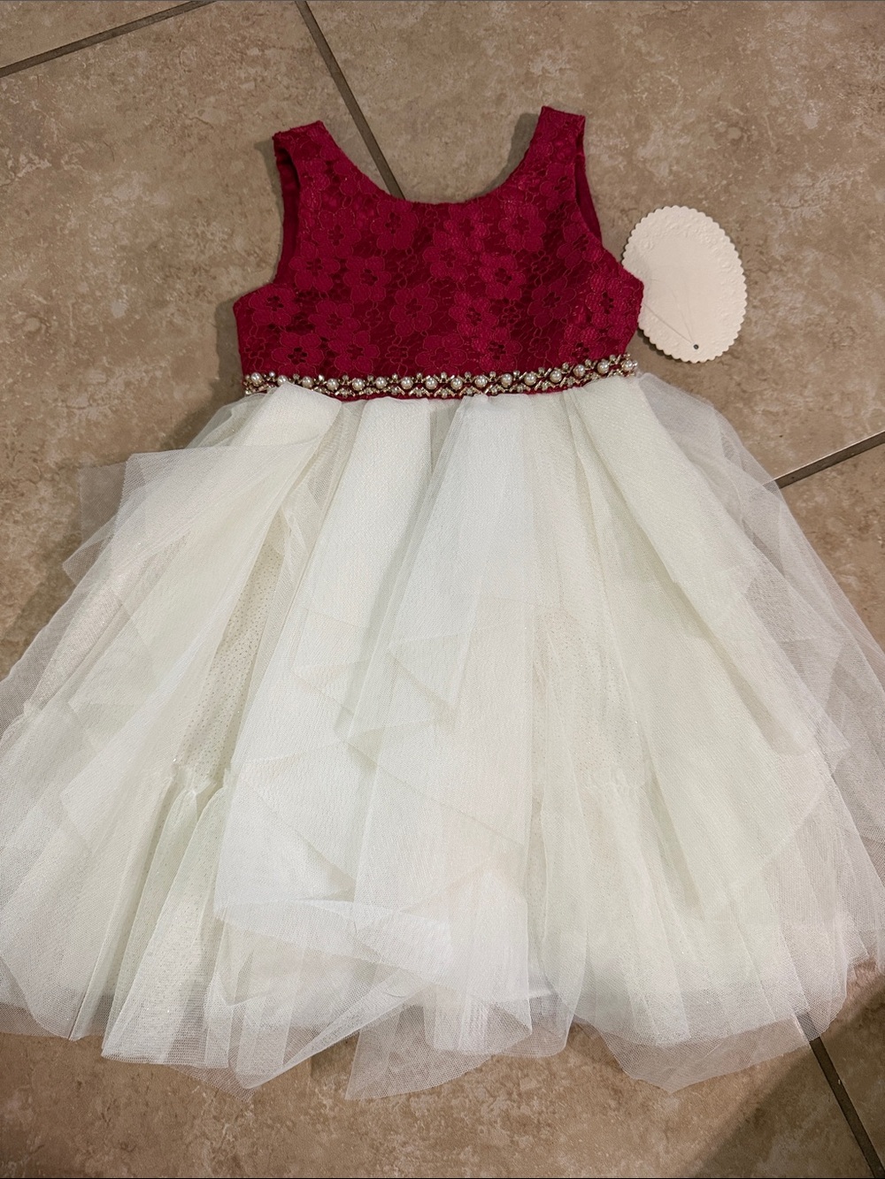 Primark Burgundy Lace Bodice Ivory Tulle Party Dress
